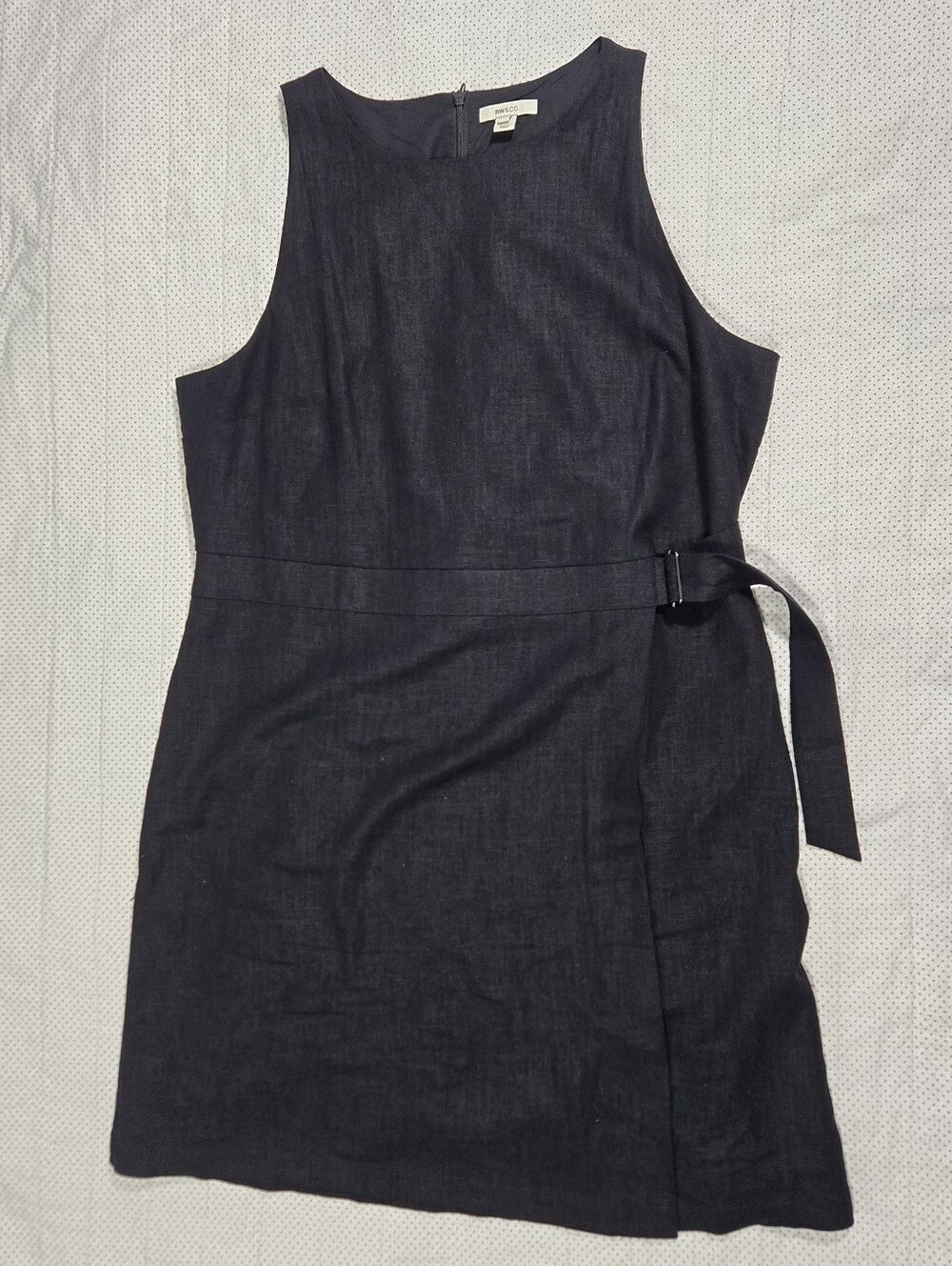 RW&CO Sleeveless Boat-Neck Linen-Blend Mini Dress Black Size 16